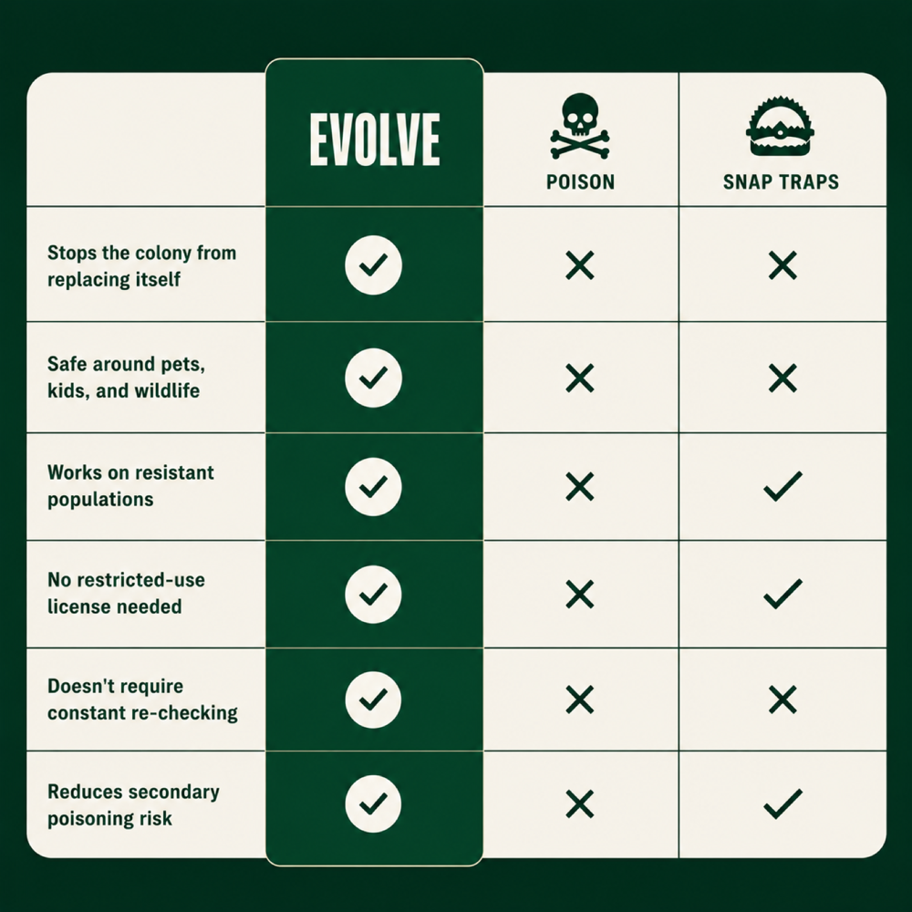 Evolve vs poison vs snap traps comparison